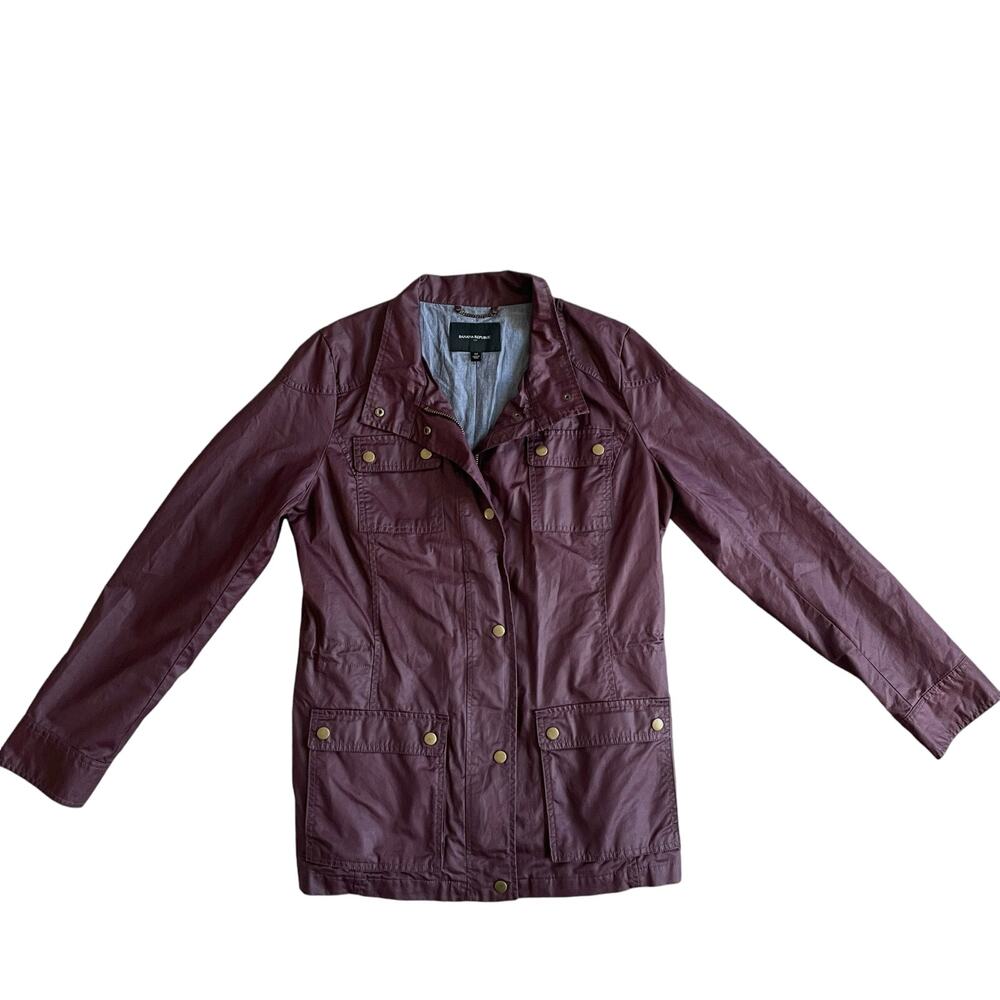 BANANA REPUBLIC Womens Utility Jacket Size M Waxed Coated Canvas Burgundy VTG